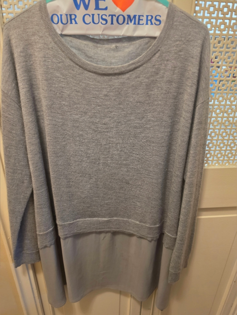 Eileen Fisher Light Gray Layered Sweater - 100% Cashmere